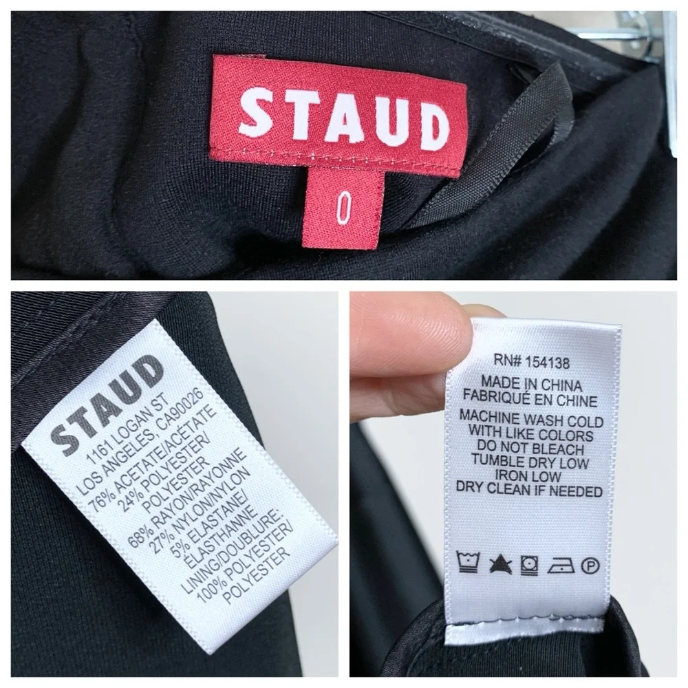 STAUD Wayfaring Maxi Dress (Sz 0) Strapless Ruched Ponte Satin Gown Black - Picture 16 of 16